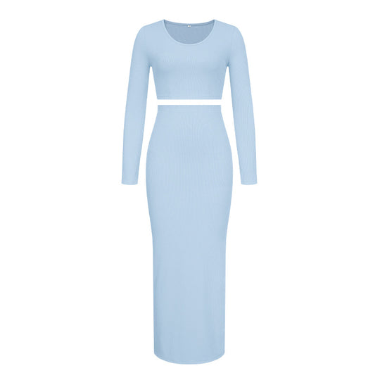 Damen elegantes Crop-Top und langes Maxi-Rock Ensemble R&B