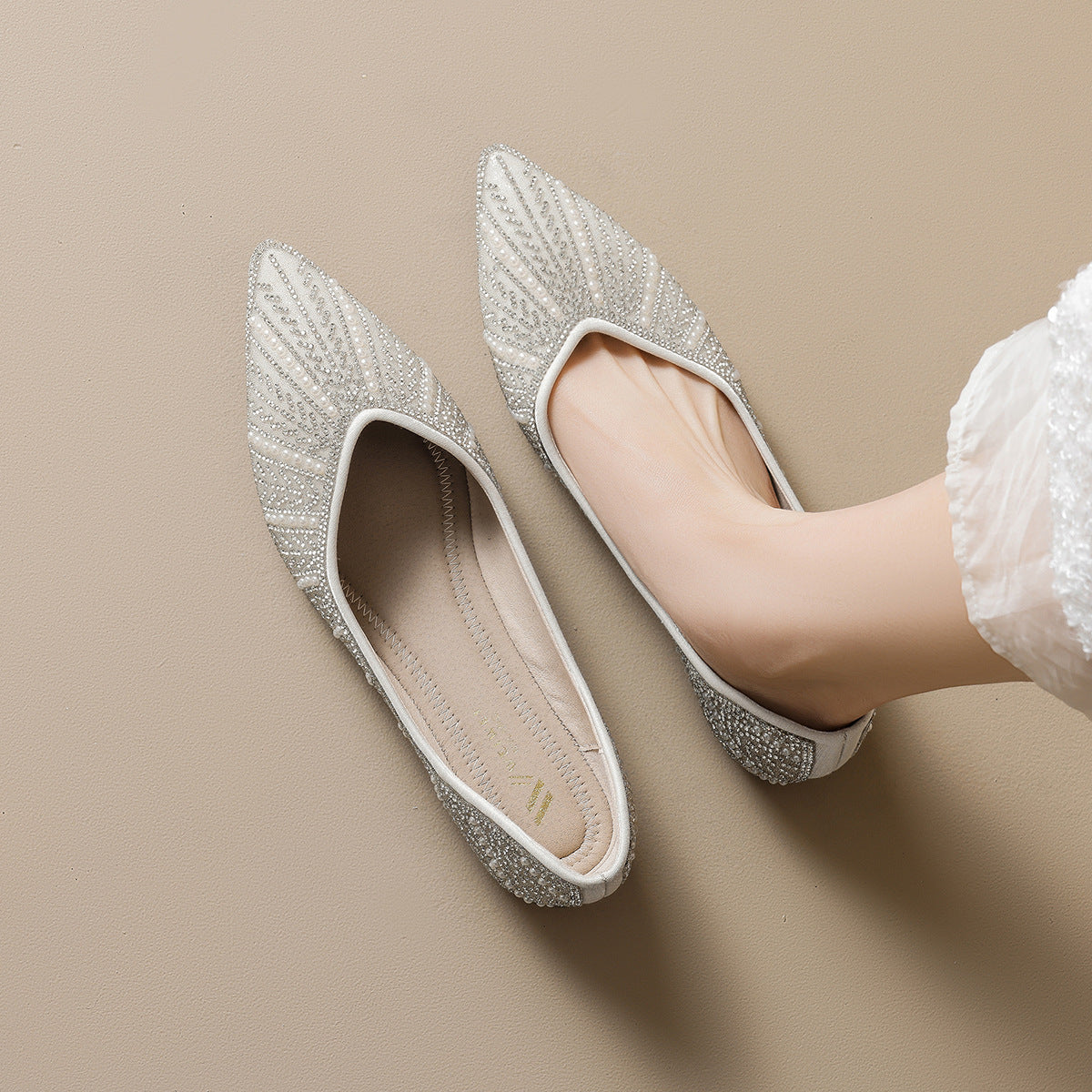Damen Ballerinas mit glamourösem Strassdesign und elegantem Spitzenverschluss