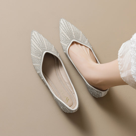 Damen Ballerinas mit glamourösem Strassdesign und elegantem Spitzenverschluss R&B