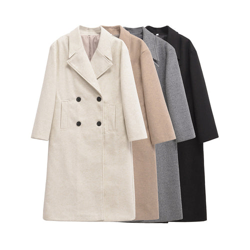 Damen Eleganter Übergrößen Doppelreiher-Wollmantel R&B