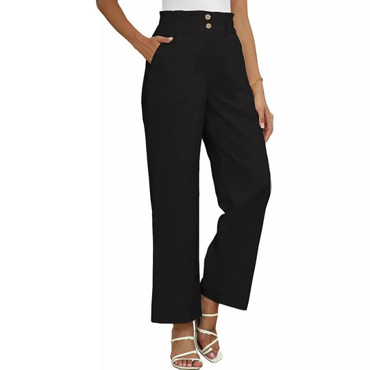 Damen weite Stoffhose mit elastischem Bund und modischen Knopfdetails R&B