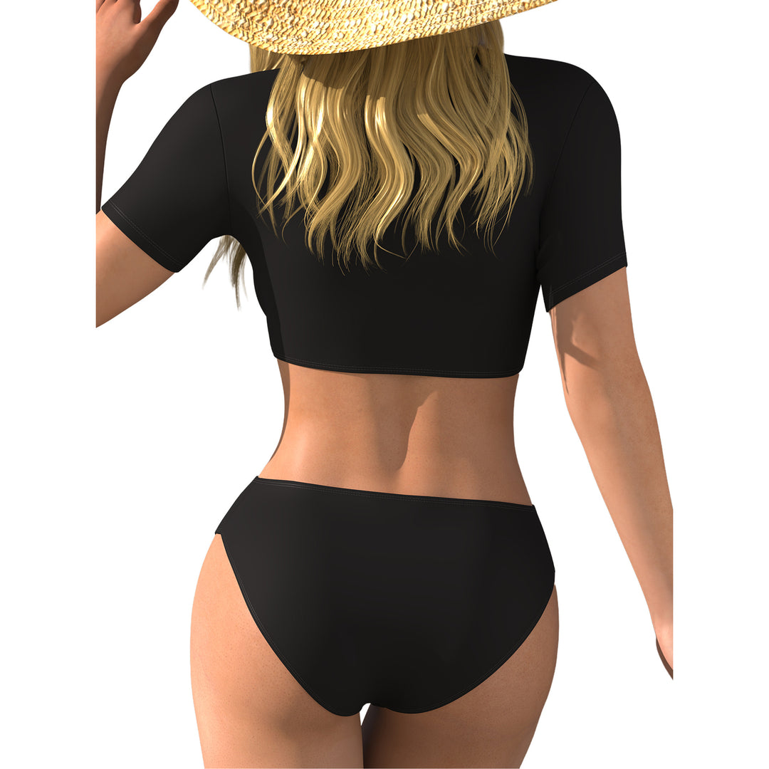 Damen Bikini-Oberteil mit Wickelschnitt und kurzen Ärmeln R&B