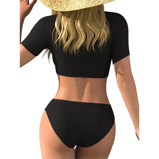 Damen Bikini-Oberteil mit Wickelschnitt und kurzen Ärmeln R&B