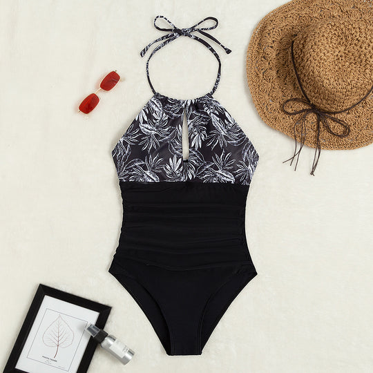 Damen Eleganter Badeanzug mit tiefem Ausschnitt und floralem Design R&B