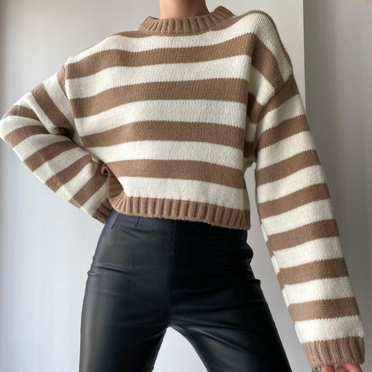 Damen lässiger Pullover mit modernem Streifenmuster und bequemen Schnitt R&B