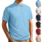 Herren nan schmal geschnittenes Halbzip-Polo mit feiner Fischgrät-Jacquardstruktur R&B