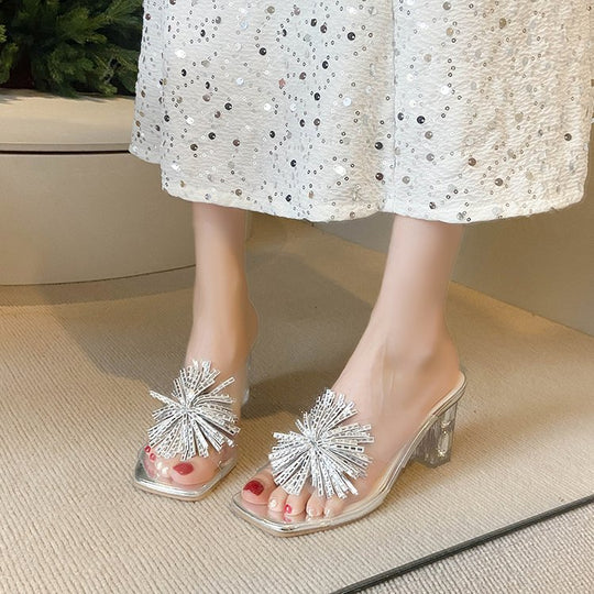 Damen glamouröse Mules mit funkelndem Blumenakzent R&B