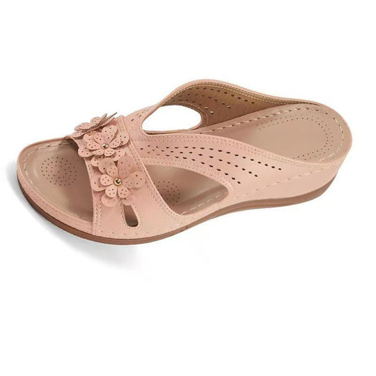 Damen bequeme und luftige Pantolette mit floralem Dekor R&B