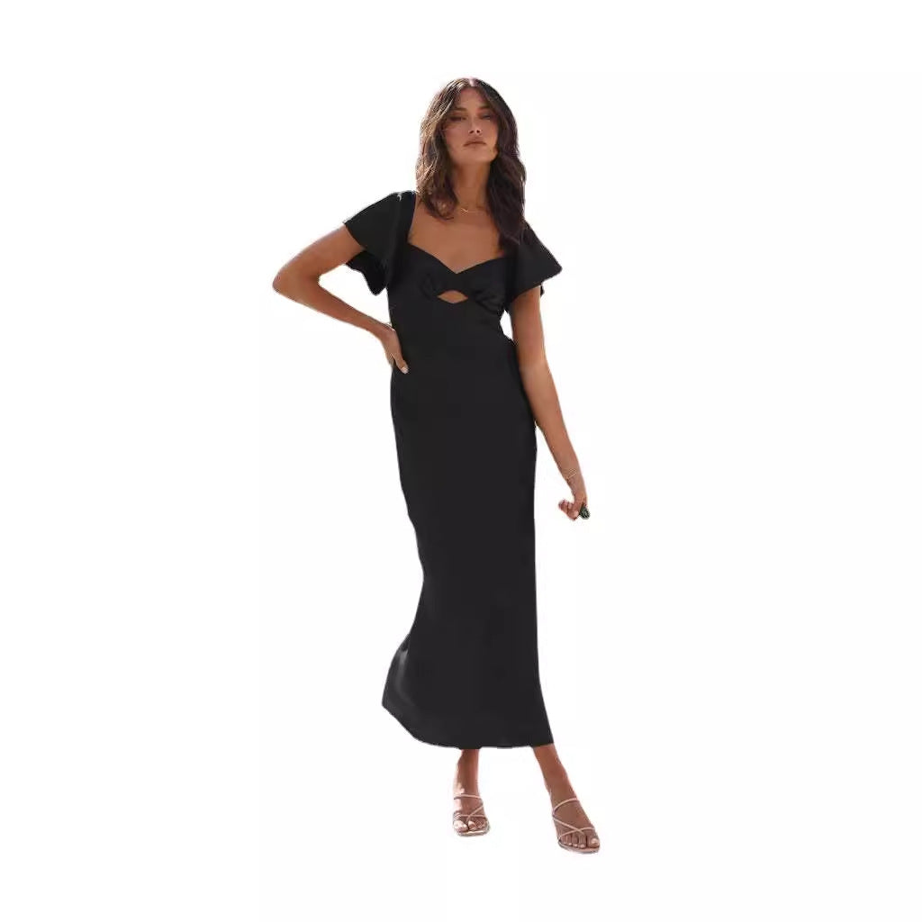 Damen Maxikleid mit raffiniertem Cut-Out-Detail und voluminösen Ärmeln R&B