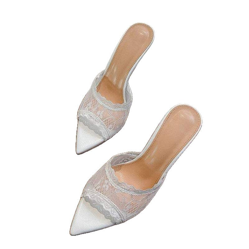 Damen elegante Mules mit Spitze und feiner Spitze R&B