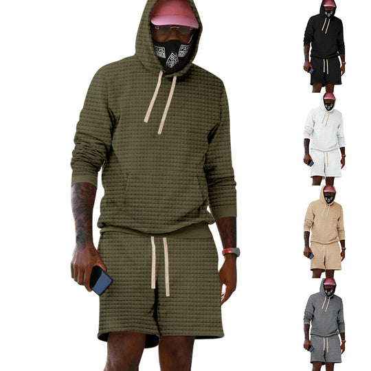 Herren Sportiv gestepptes Hoodie- und Shorts-Set R&B