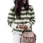 Damen lässiger Strickpullover mit breiten Querstreifen R&B