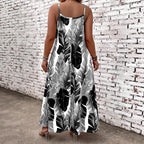 Damen Maxikleid mit aufregendem Blattmuster und schmalen Trägern R&B