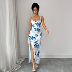 Damen Maxi-Kleid mit seitlichem Schlitz und blumigem Design R&B