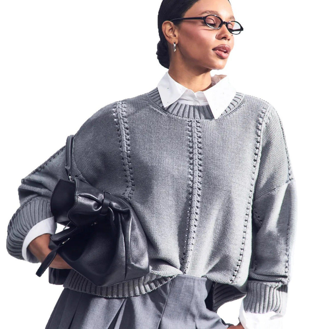 Damen Strickpullover mit raffiniertem Lochdesign und lässigem Schnitt R&B