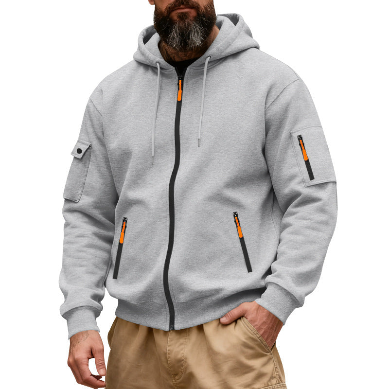 Herren nan funktionale Kapuzen-Sweatjacke mit durchgehendem Reißverschluss und Armtasche R&B