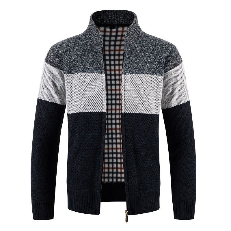 Herren Strickjacke mit modernem Zipper und stilvollem Karomuster