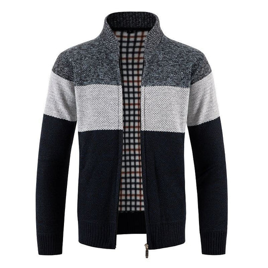 Herren Strickjacke mit modernem Zipper und stilvollem Karomuster R&B