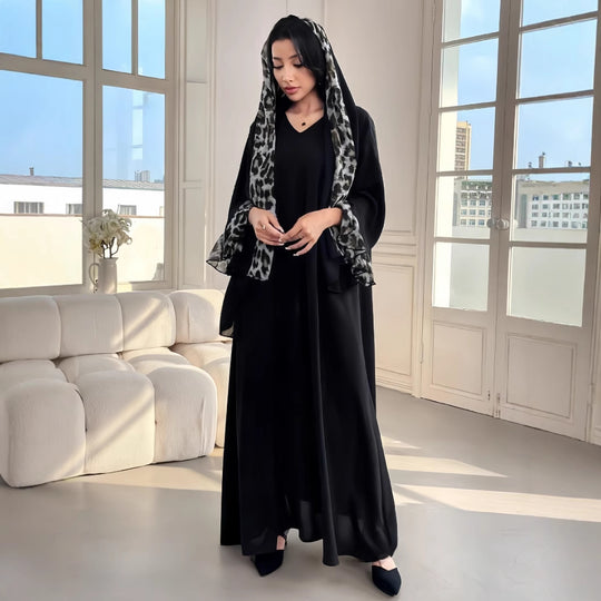 Damen Fließendes Maxikleid mit eleganten Ärmeln und V-Ausschnitt R&B