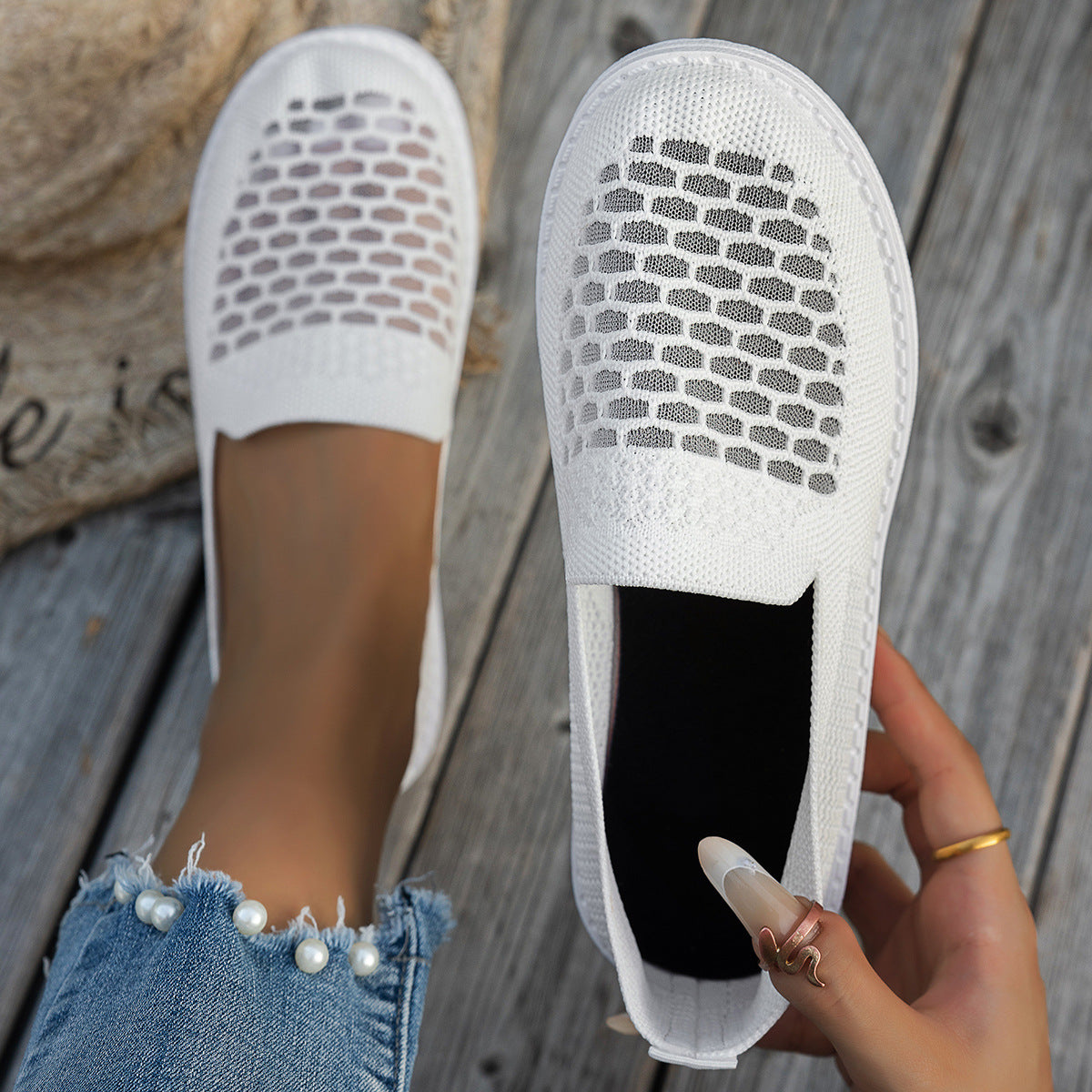 Damen Komfortable Slip-On Sneakers mit atmungsaktivem Netzdesign R&B