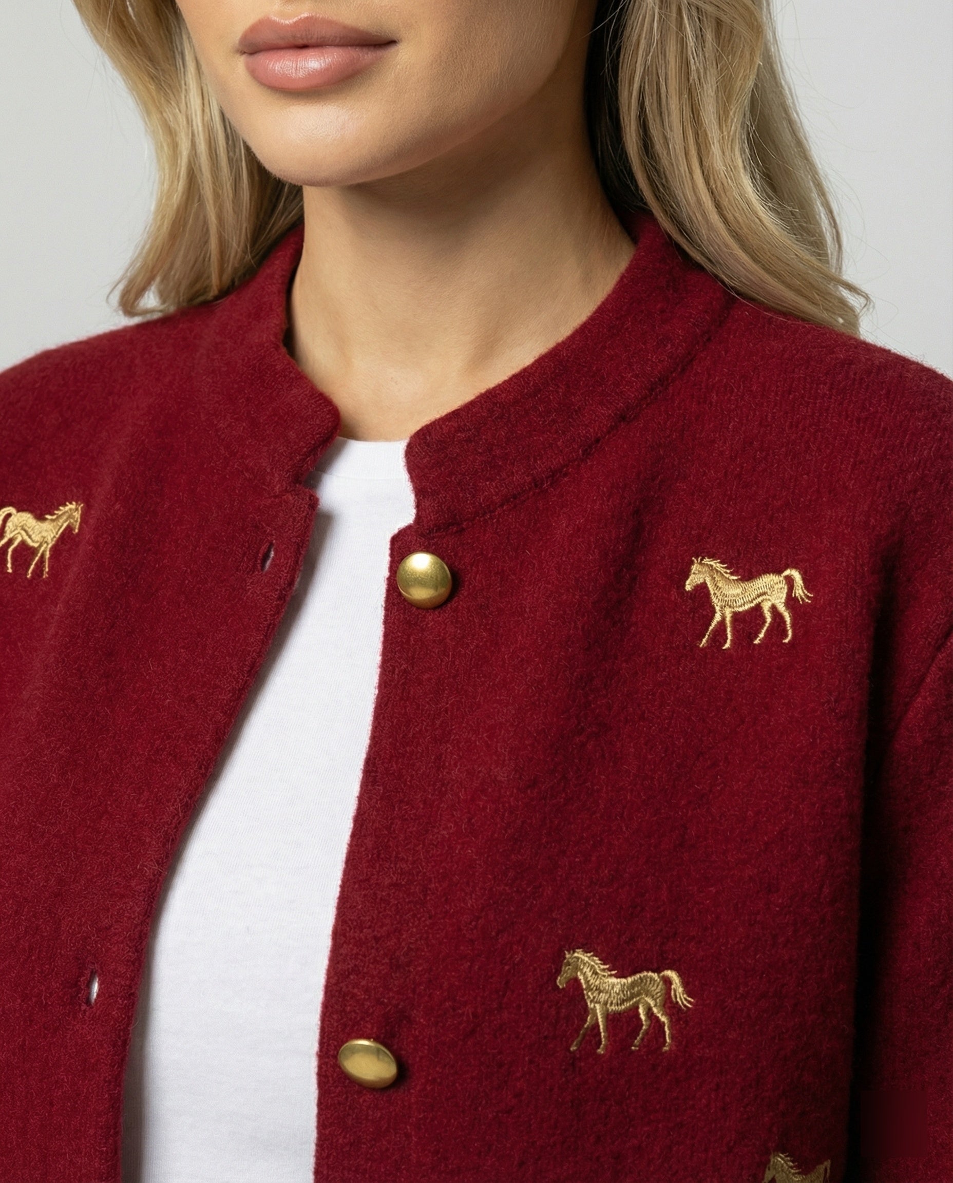 Rote Bestickte Wolljacke im New Chinese Style Kurz Schnitt