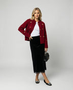 Rote Bestickte Wolljacke im New Chinese Style Kurz Schnitt