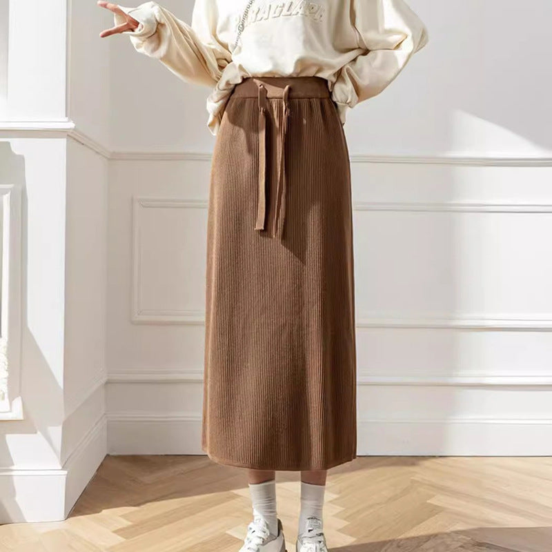 Damen Midi-Rock mit Taillenschnürung und geripptem Design R&B