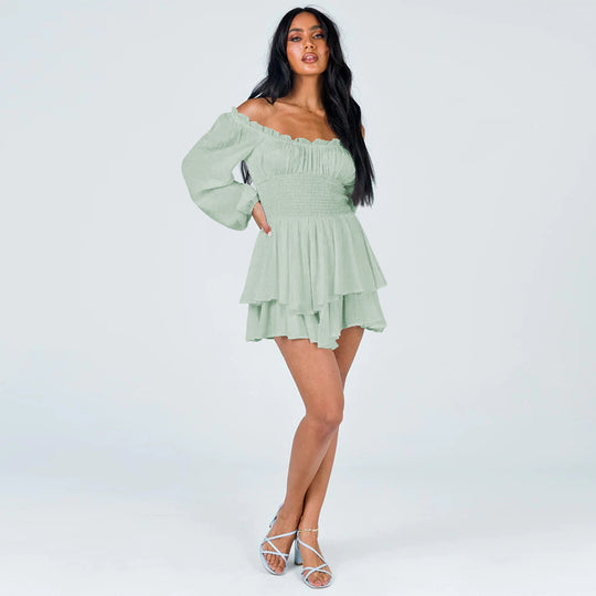 Damen Voluminöses Off-Shoulder Kleid mit voluminösen Ärmeln R&B