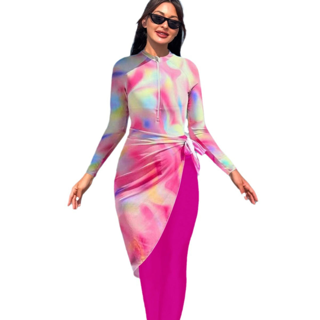 Damen Sportlicher Langarm-Schwimmanzug mit Wickelrock R&B
