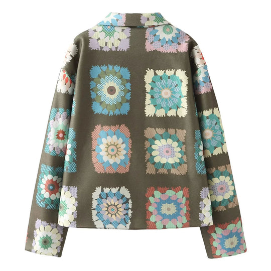 Damen modische Jacke mit floralem Muster und praktischen Taschen R&B