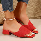 Damen modische Slipper mit dekorativem Riemendesign und niedriger Blockabsatz R&B