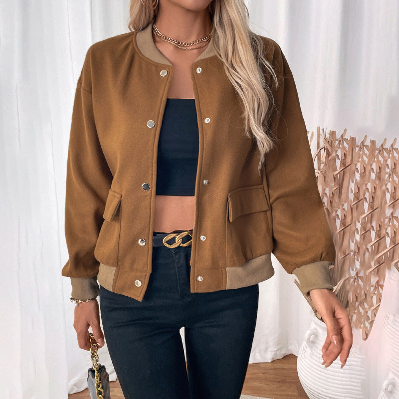 Damen sportliche Bomberjacke mit klassischen Druckknopf-Elementen und Seitentaschen R&B