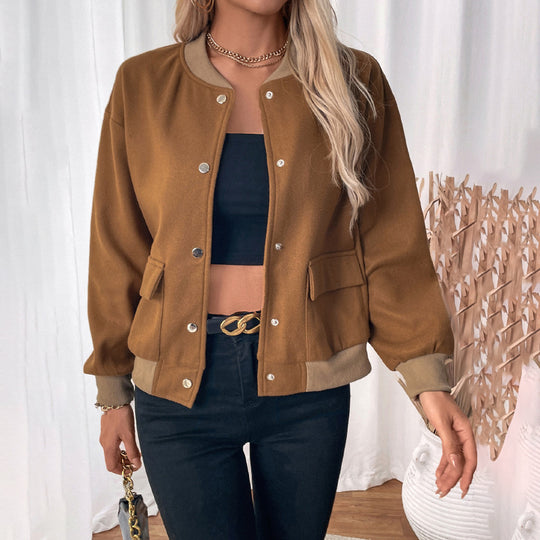 Damen sportliche Bomberjacke mit klassischen Druckknopf-Elementen und Seitentaschen R&B