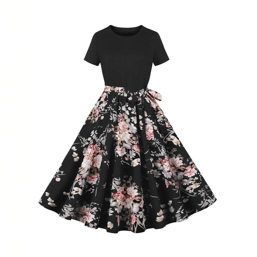Damen Elegantes Spitzen-Kleid mit kontrastierendem Oberteil und fließendem Rock R&B
