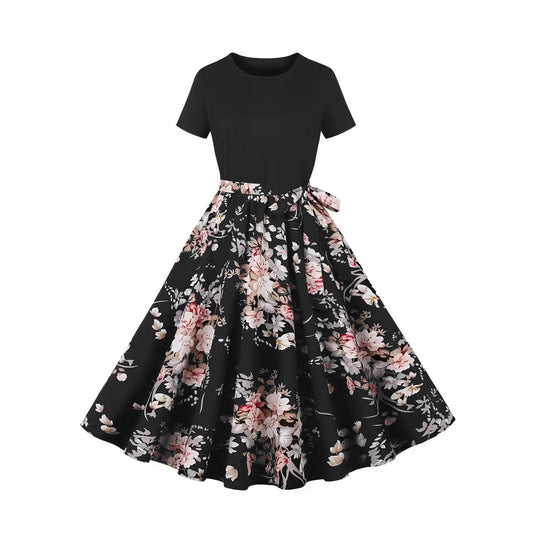 Damen Elegantes Spitzen-Kleid mit kontrastierendem Oberteil und fließendem Rock R&B