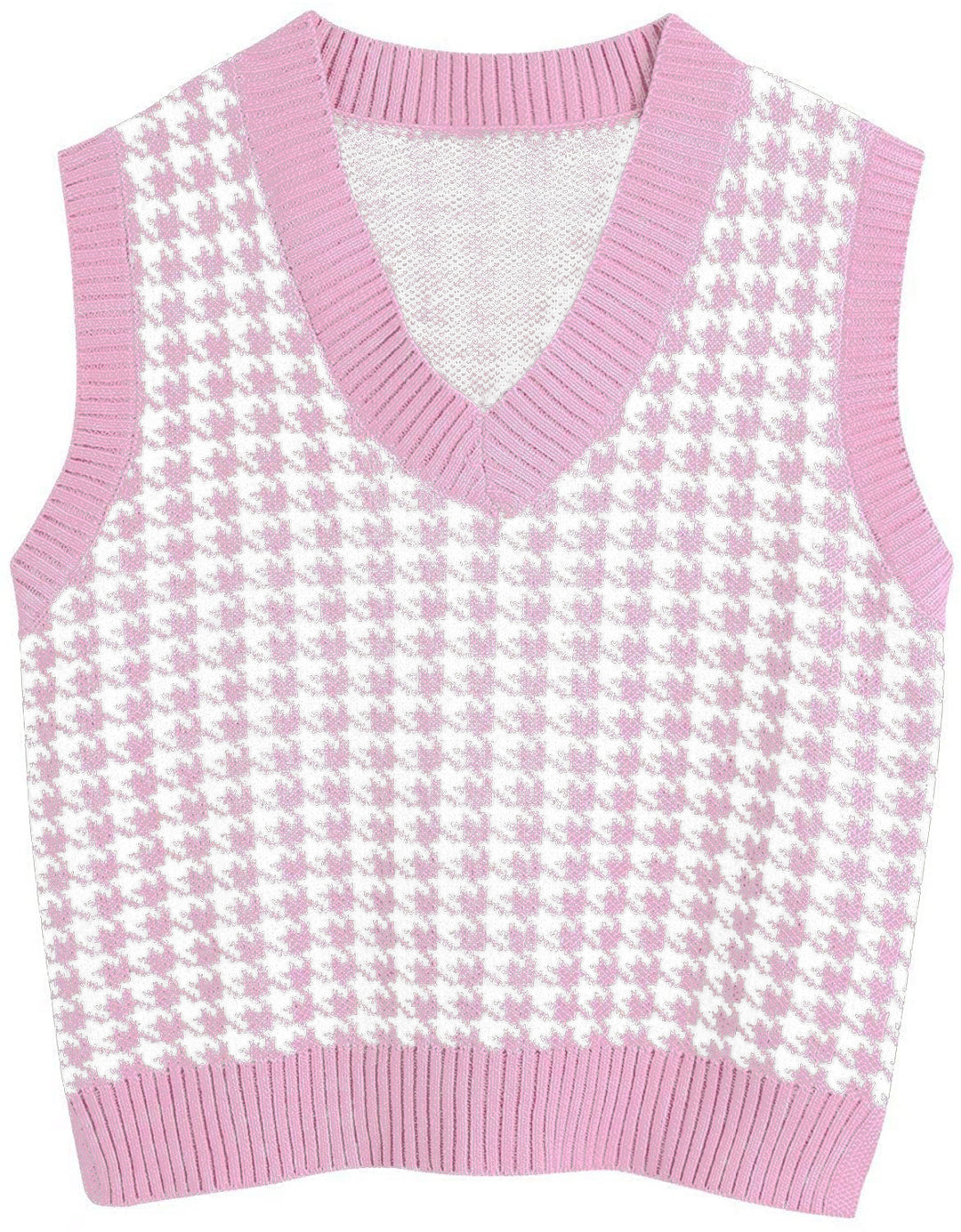 Damen ärmellose Strickweste mit modernem Hahnentrittmuster R&B