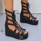 Damen Plateau Sandalen mit Schnürung R&B