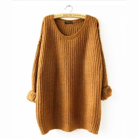 Damen Grobstrickpullover mit weiten Ärmeln und tiefem Rundhalsausschnitt R&B