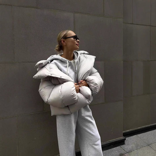 Damen oversized Daunenjacke mit hohem Kragen und voluminösen Ärmeln R&B