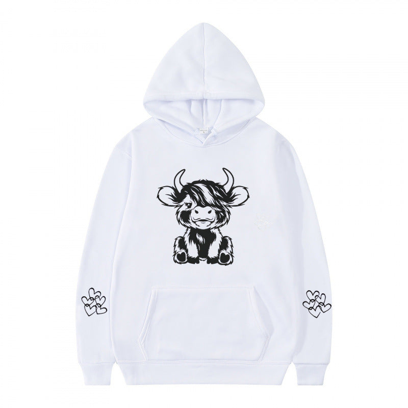 Damen Kapuzensweater mit entzückendem Kuhmotiv und praktischen Kängurutaschen R&B