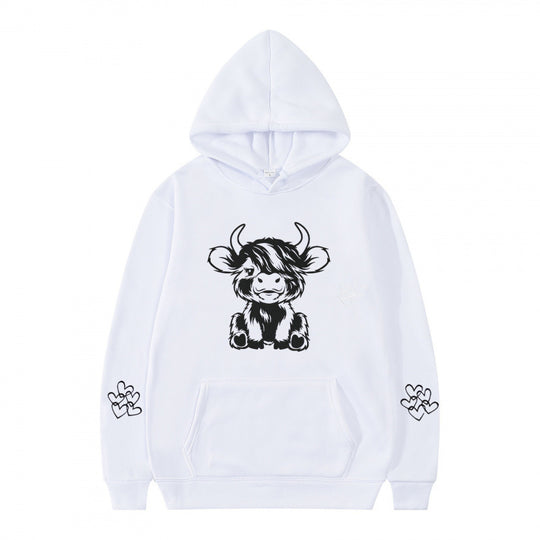 Damen Kapuzensweater mit entzückendem Kuhmotiv und praktischen Kängurutaschen R&B
