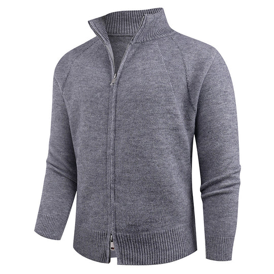 Herren hochwertige Strickjacke mit modernem Reißverschluss und hochgezogenem Kragen R&B