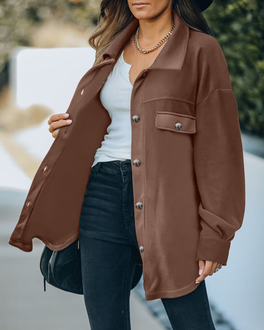 Damen Oversized Hemdjacke aus weichem Stoff mit praktischen Taschen R&B