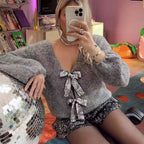 Damen Elegante Strickjacke mit glitzerndem Banddetail R&B