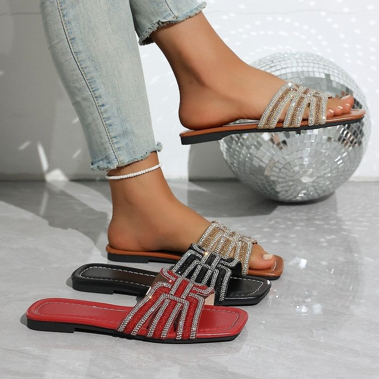 Damen Glamouröse Strandsandalen mit funkelndem Riemendesign R&B