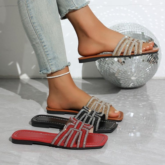 Damen Glamouröse Strandsandalen mit funkelndem Riemendesign R&B