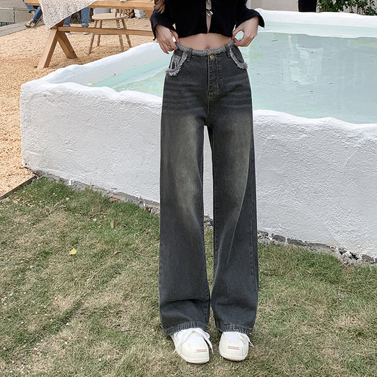 Damen Weit geschnittene Jeans mit dekorativen Rissdetails und innovativer Waschung R&B
