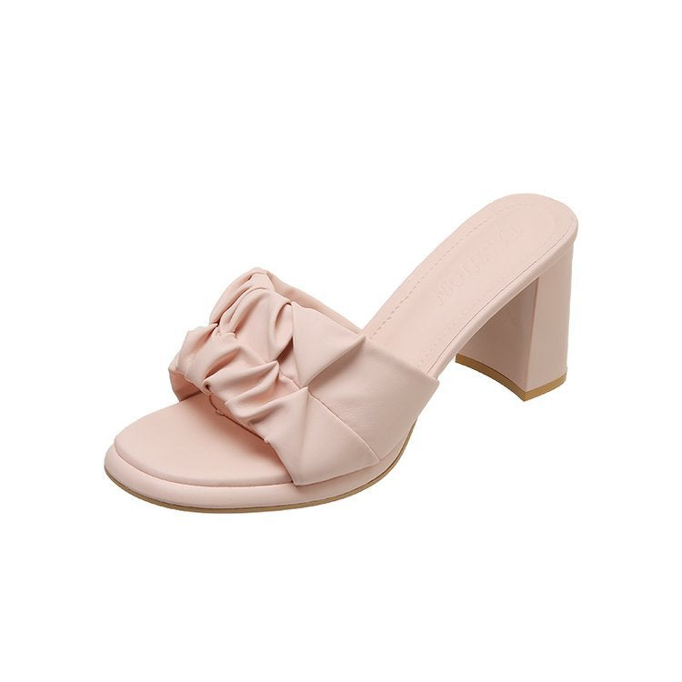 Damen elegante Blockabsatz-Sandalen mit modischem Rüschendesign R&B