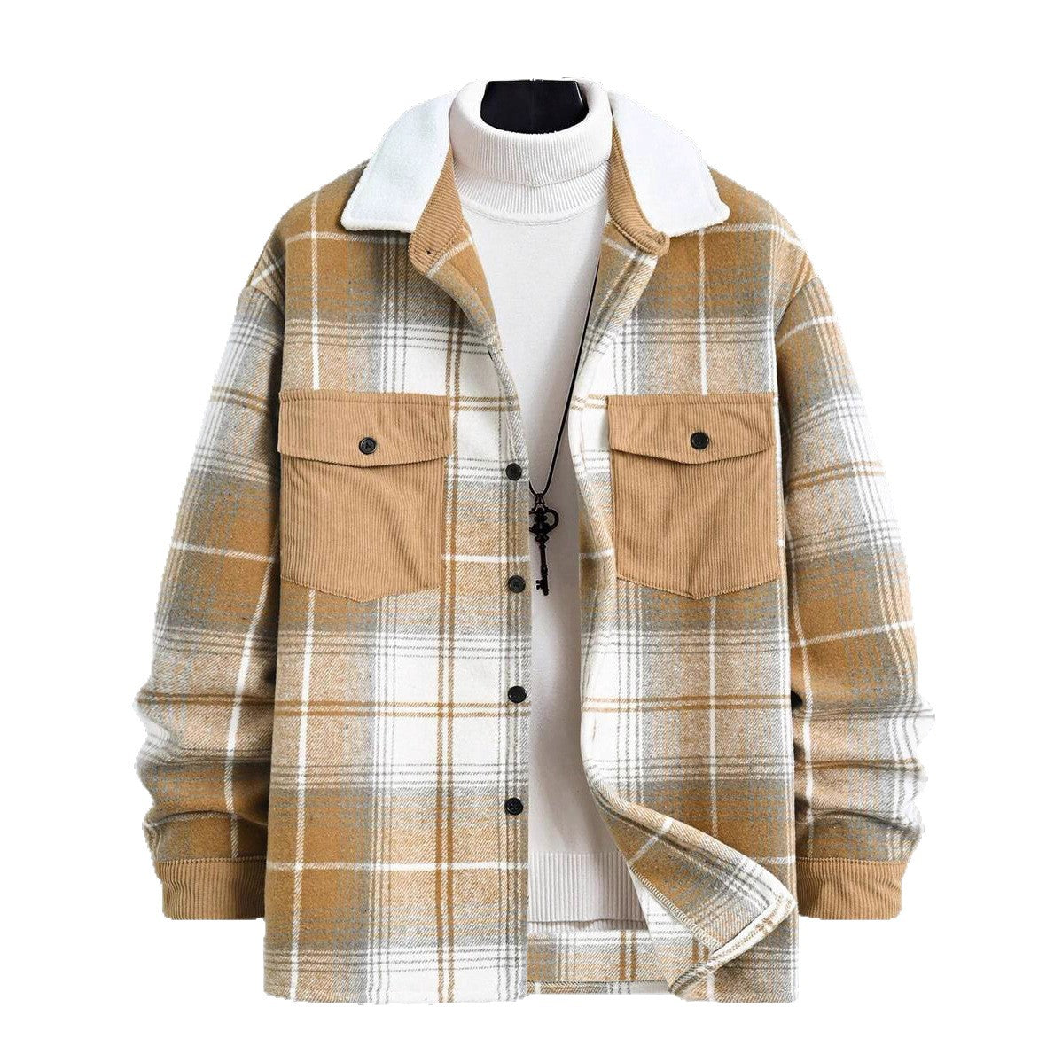 Herren Karo-Flanelljacke mit zwei Brusttaschen und weichem Kragen