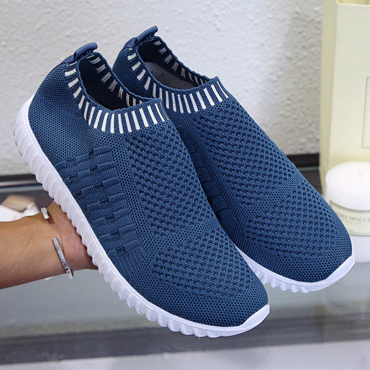 Damen atmungsaktive Slip-On Sneakers mit flexiblem Strickdesign R&B
